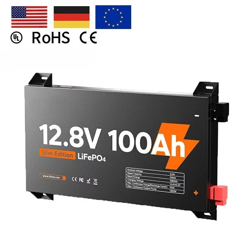 12.8V 100AH Slim Battery 2.36 Inch Semi-solid State LiFePO4 5-Year Warranty for Small Spaces RVs