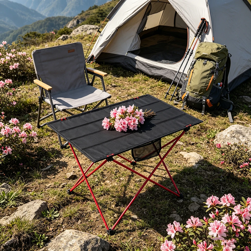 キャンプ用折りたたみテーブル、軽量ポータブル折りたたみビーチテーブル、頑丈なアルミ製クロスレッグコンパクトアウトドアテーブル（ピクニック用）