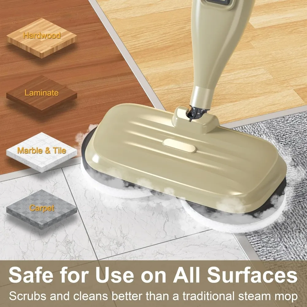 جودة عالية - ممسحة بخارية لتنظيف مع وسادات ممسحة دوارة، ممسحة بخار 10 في 1، ممسحة دوارة خفيفة الوزن و3 أوضاع بخار ومصابيح أمامية LED