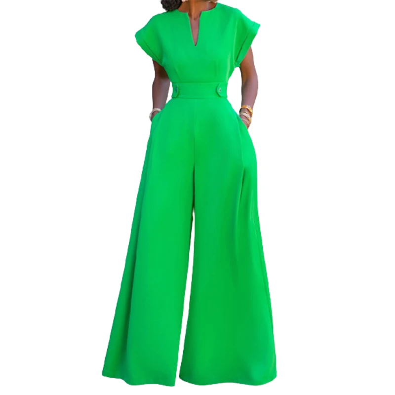 Yeezzi 2024 New Summer Female Solid Color Wide Leg Jumpsuits Fashion Pockets Cap Sleeves Loose Streetwear One-piece Outfits