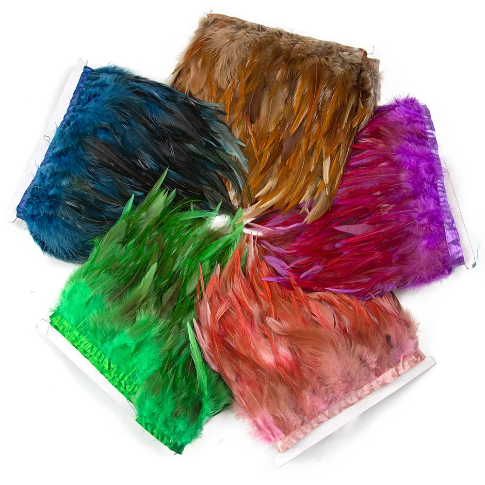 1M 5M 10Meters Dyed Colorful Rooster Chicken Feathers Trim 8-12CM Soft Plumes Ribbon Fringe for Wedding Dress Sewing Decoration