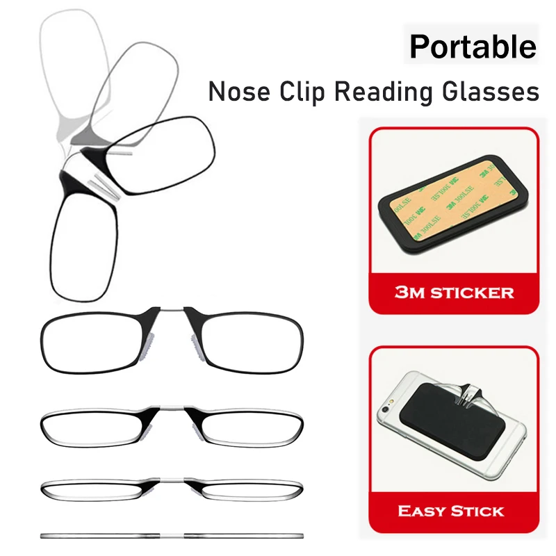 Nose Clip Portable Reading Glasses Rimless Ultrathin Smart Eyewear Casual Magnifying With Box 1.0 To 3.0