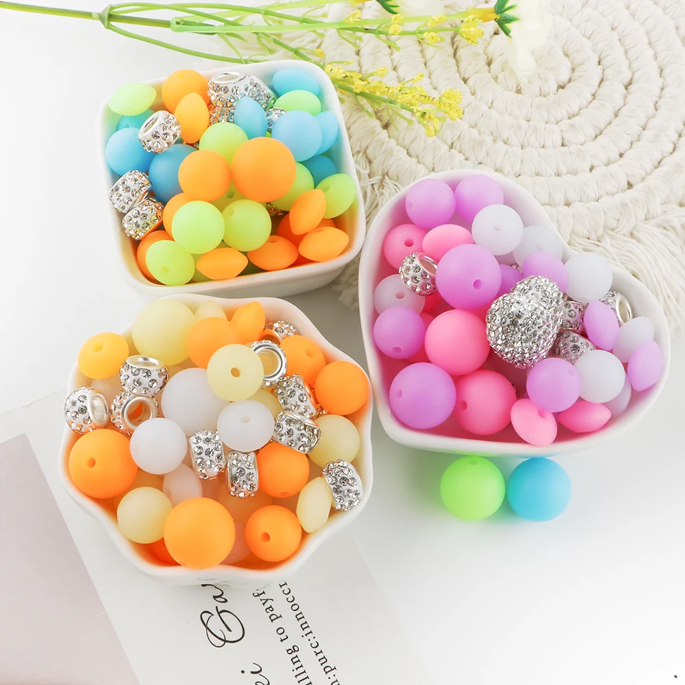 1Suit Luminous Beads Acrylic Rhinestone heart Combination Jewelry Making DIY Pacifier Keychain Necklace Accessories