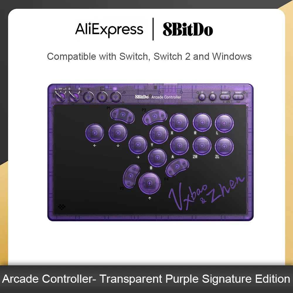 Manette d'arcade 8BitDo à boutons multiples pour Switch et Windows – 3 modes de connexion, interrupteurs linéaires à profil bas, 4 boutons programmables