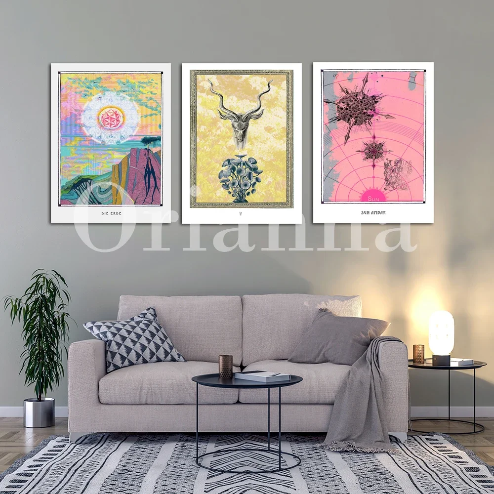 Holy Psychedelic Surreal Color Abstract Pop Geometry Cactus Eyes Pyramid Antelope Head Starry Sky Wall Art Canvas Prints Gift