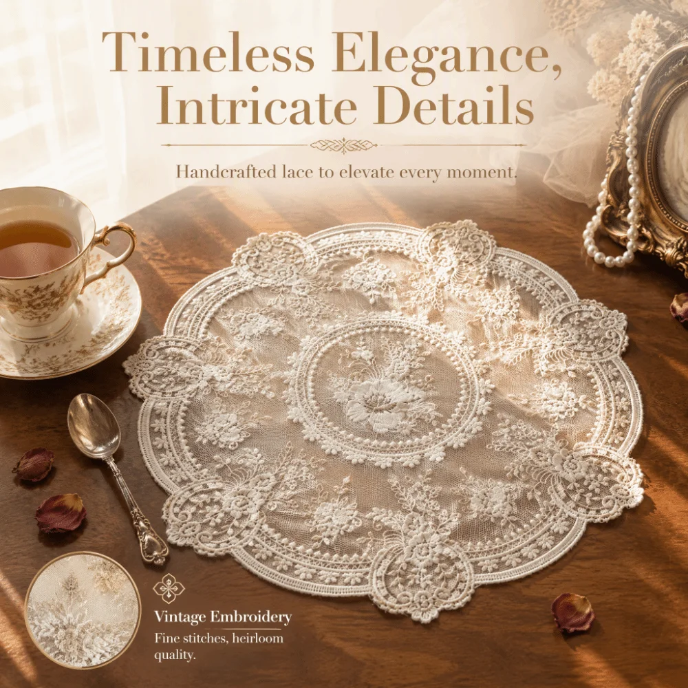 1/2/6pcs Embroidered Lace Tablemats Flower Embroidery Round Dining Table Cover Napkin Placemat Decorative Vase Table Lamp Pad