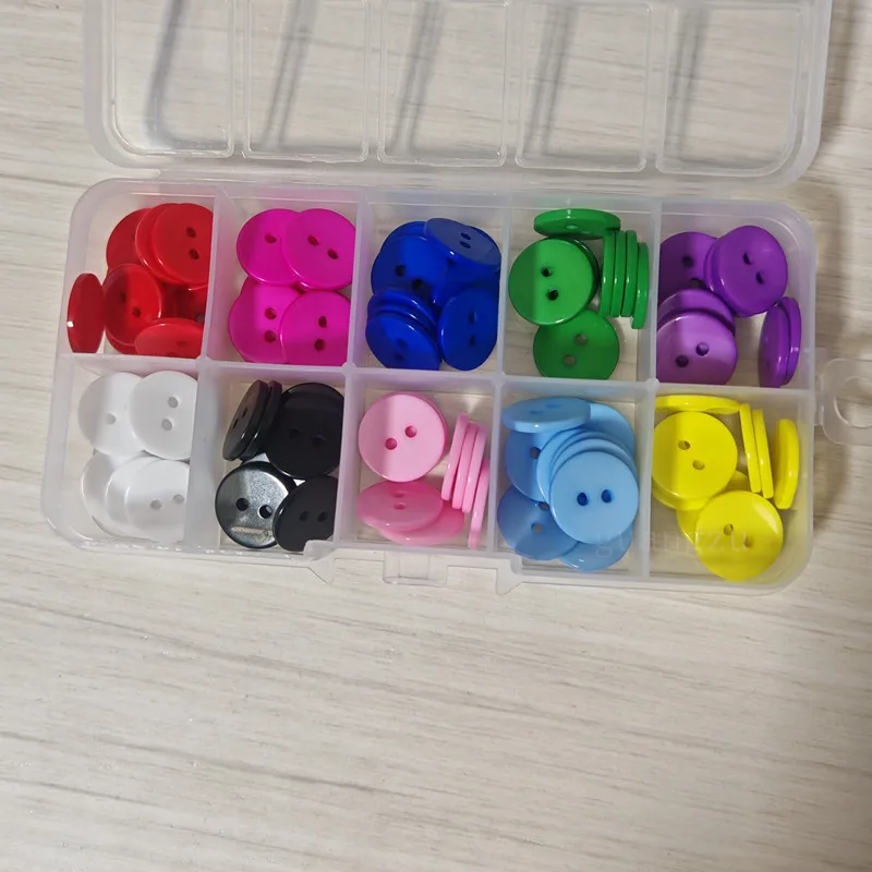 15MM Colorful 2 Holes Flat Round Resin Clothes Button Accessories DIY Sewing Button Set