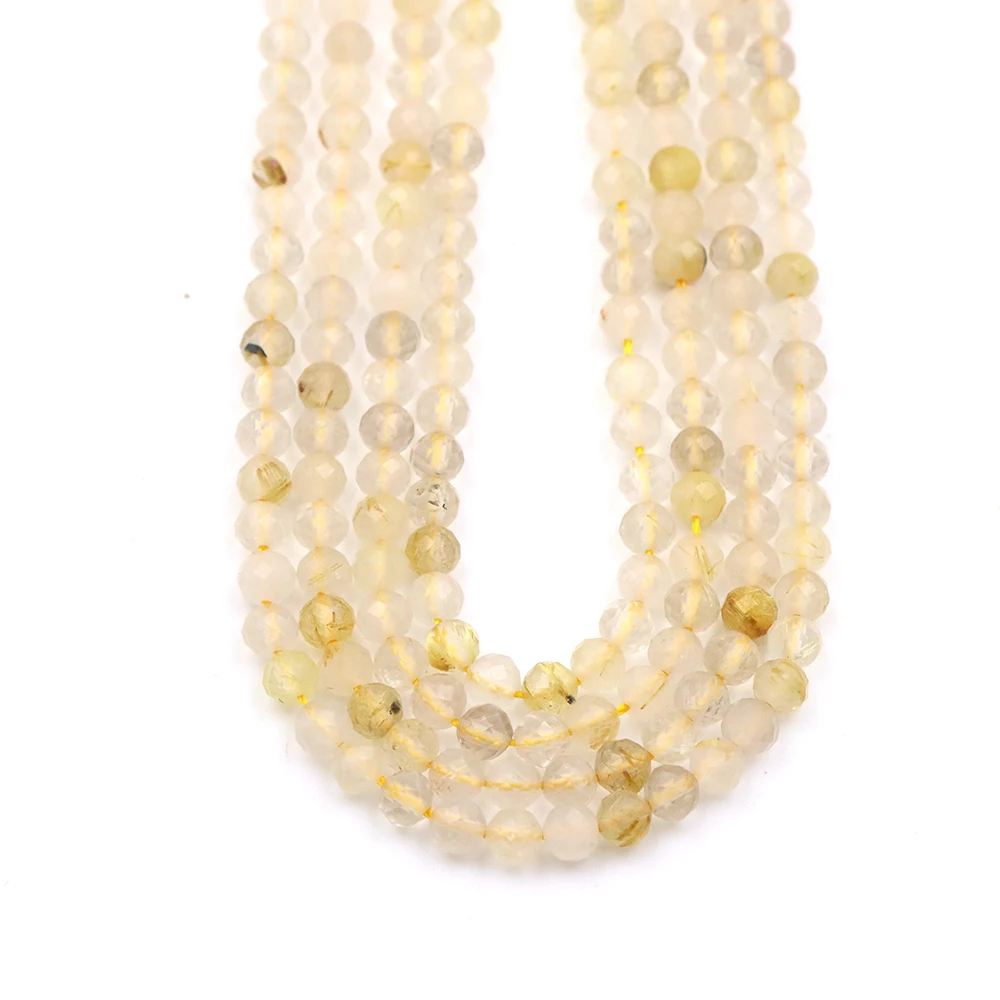 Natural Quartz Rutilated Faceted Round Stone Crystal Loose Spacer Beads DIY Bracelet Necklace Jewelry Crafts Accessories 2/3/4mm view 3