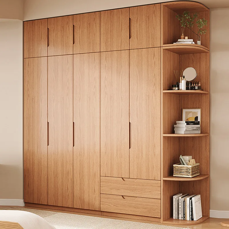 

#Multifunctional wooden wardrobe, with corner shelving unit, space-saving bedroom furniture for clothing and decorative storage