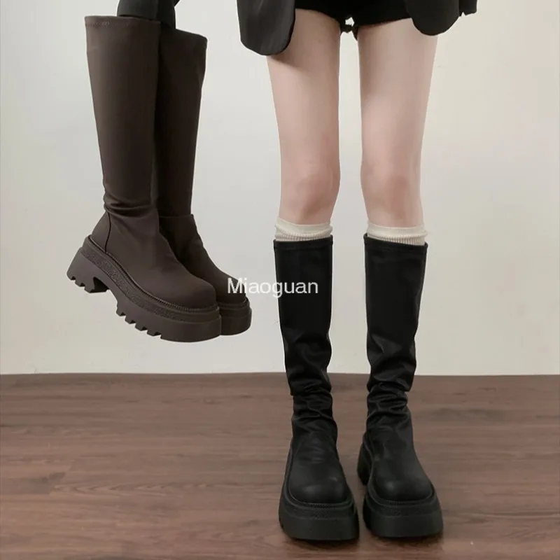 Chunky Women’s Knee High Boots Fashion Back Zippers Knight Long Boots Platform Heels Autumn Winter Ladies Shoes Luxury Designer
