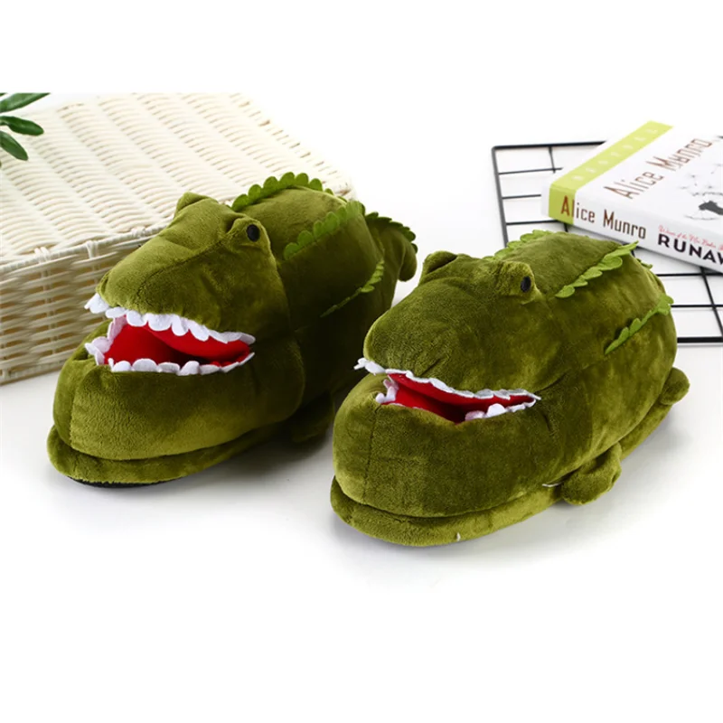 Autumn and winter new crocodile cute funny warm home women's shoes cartoon non-slip plush all-inclusive heel cotton slippers