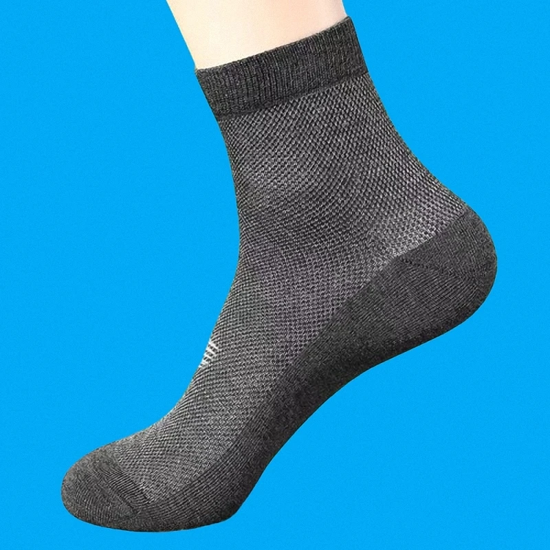 Chaussettes de dehors en Maille Respirante et Confortable pour Homme, Absorbant la Sueur, Noir Pur, Tube Moyen Fin, Grande Taille, Été, 5/10 Paires