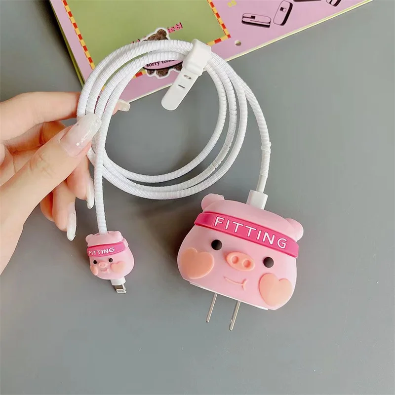 Cute Cartoon 3D Piggy Soft Silicone Charger Protective Case For IPhone 11 12 18W-20W Fast Charge Protection Charger Case Sleeve