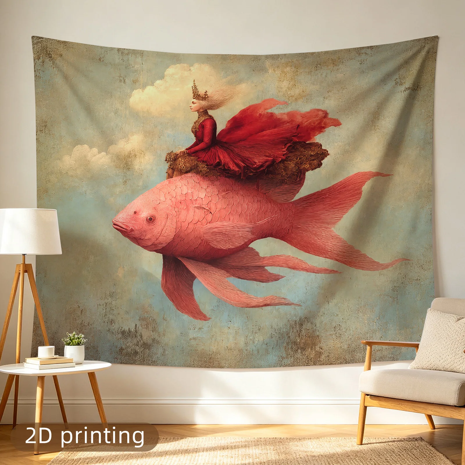 Luxury Fantasy Mermaid Fish Tapestry Wall Hanging Decor for Living Room Ocean Mythological Art Anime Koi Backdrop Polyester Prin