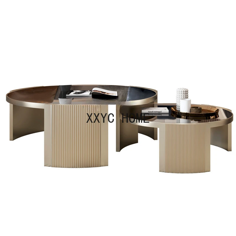 

Italian Solid Wood Combination Modern Minimalist Living Room round Tea Table Set Creative Furniture