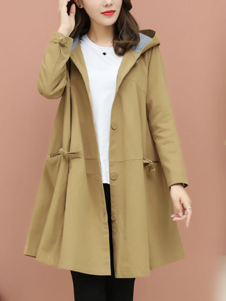 

Women Coat 2023 Autumn Winter New Women's Windbreaker Women's Hooded Medium Length Jacket Trench Coat for Women Jackets Tops