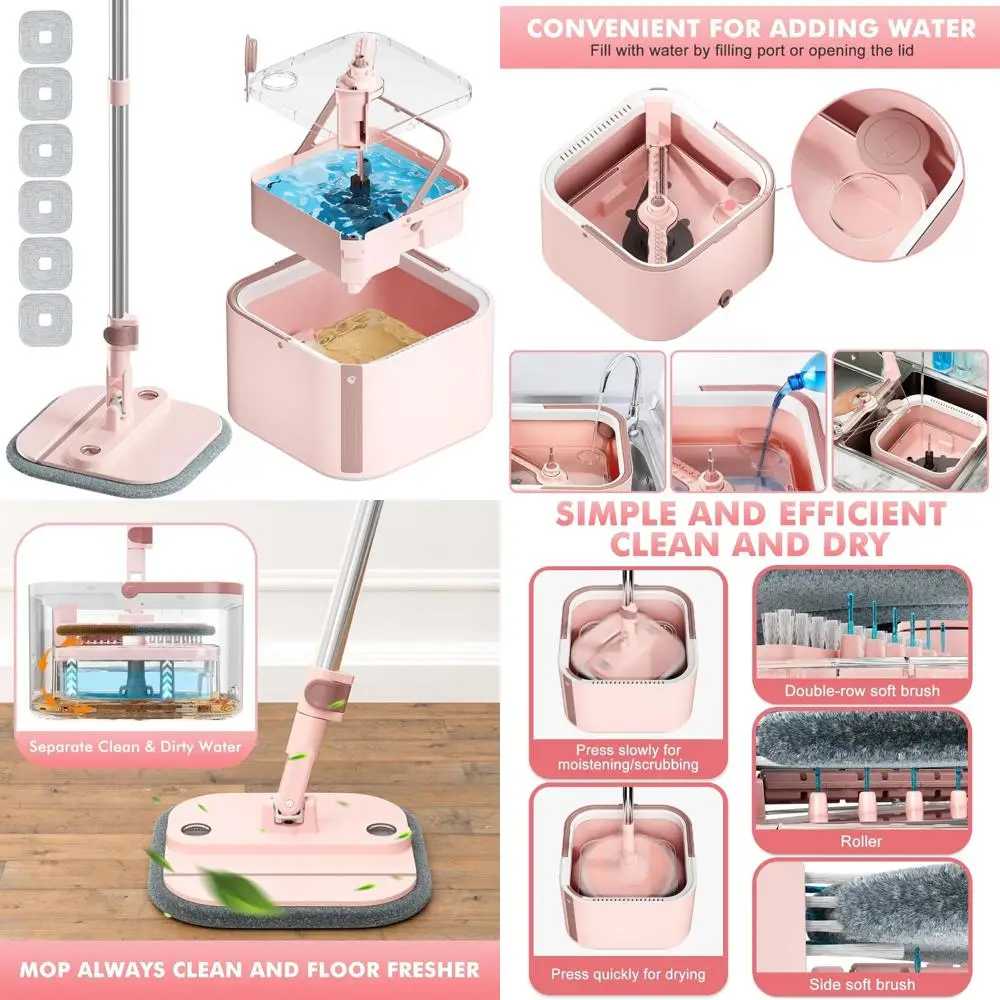

Microfiber Spin Mop Set with Foldable Square Head and Separate Clean Dirty Water System