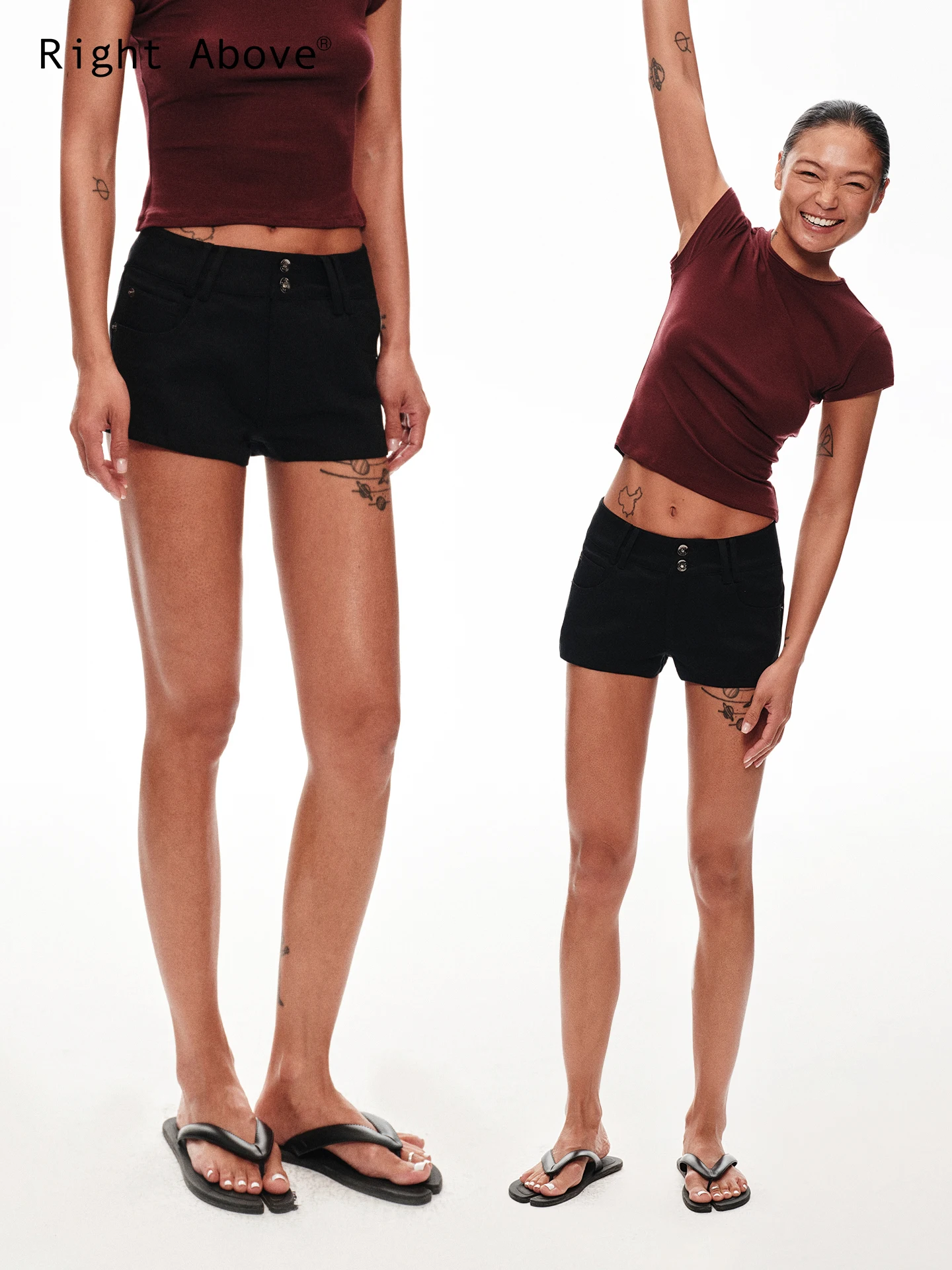 

Black Low Waist Double Button Super Short Jeans Casual Pants High Elasticity Straight Leg Cotton Blend Women's Fashion Shorts