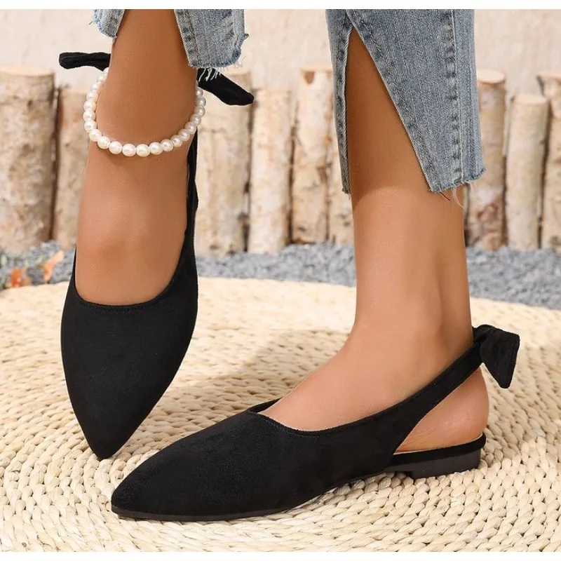 

Footwear Pointed Toe Sandals for Women Closed Ladies Shoes Flat Rubber Summer No Heel Bow Black The Best Flat Sandals