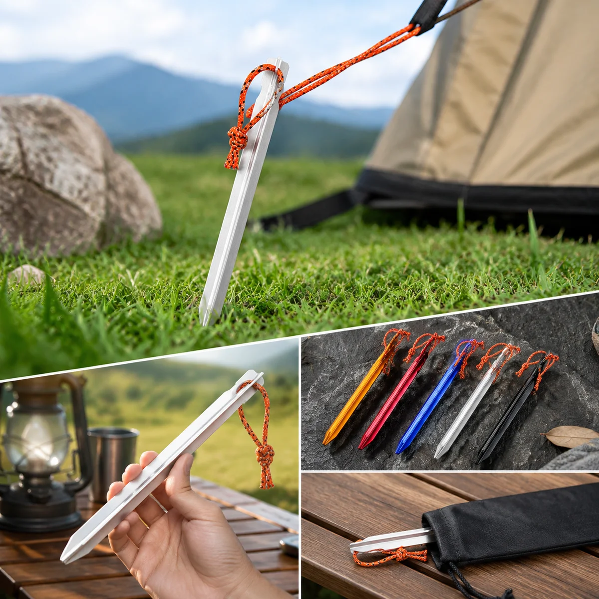 1Pc 18cm Aluminum Alloy Tent Stake Triangular Camping Ground Peg with Rope Loop for Tents Tarps Canopies