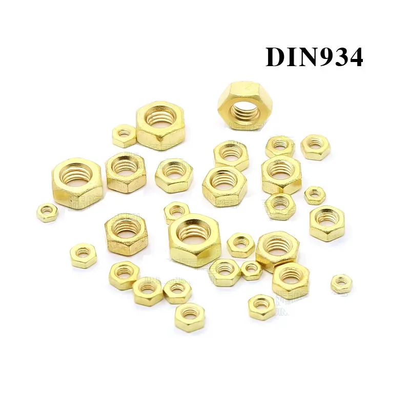 20pcs M0.8-M6 Yellow Solid Brass Copper Hex Hexagon Nuts DIN934 Locking Nut Screw Bolts 12 Size High Quality