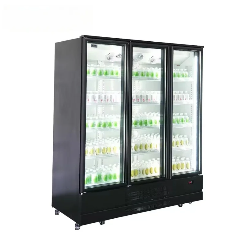 باب زجاجي تستقيم الفريزر من الدرجة التجارية مع التحكم الرقمي في درجة الحرارة لعرض المواد الغذائية المجمدة في المتاجر المريحة