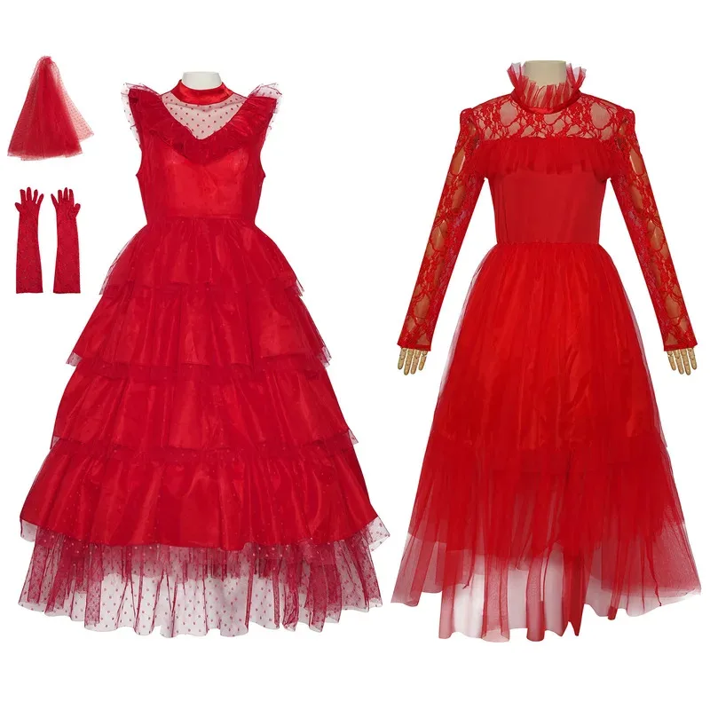 

Movie Beetle Cos Lydia Cosplay Costumes Red Wedding Dress Women Masquerade Outfit Halloween Carnival Disguise Outfit