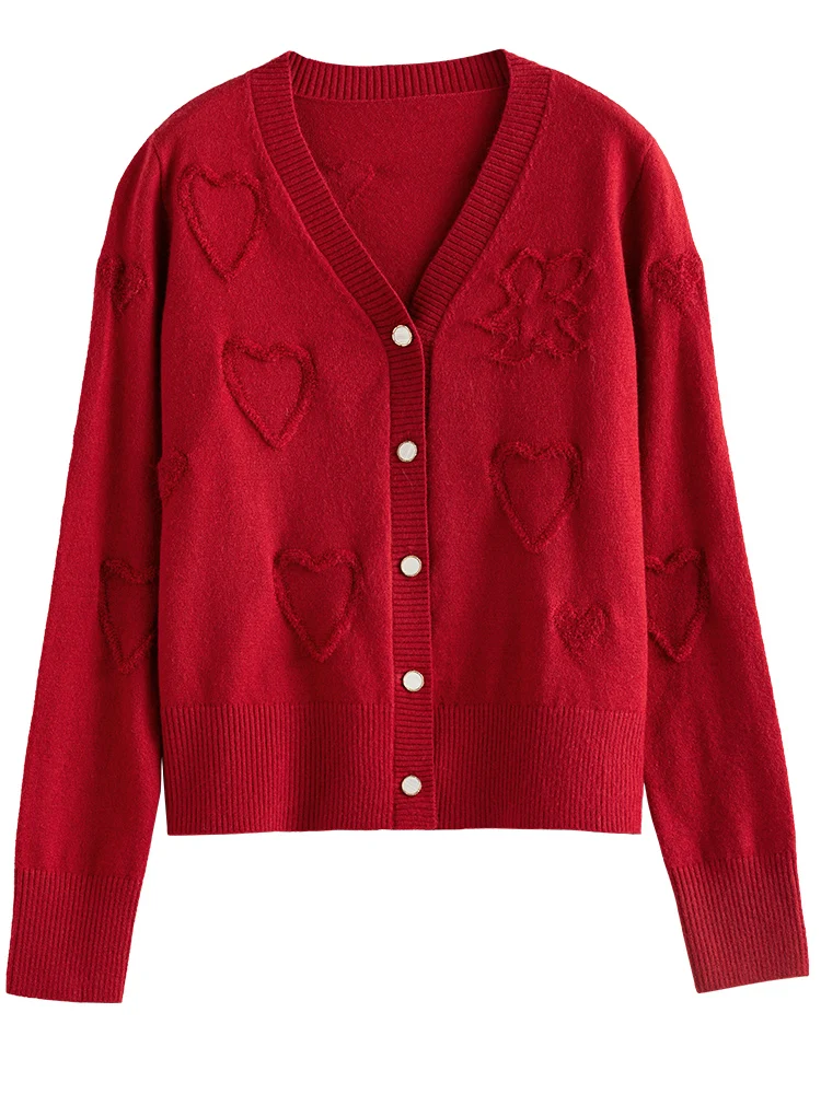 ZIQIAO maglione rosso natalizio Cardigan da donna autunno inverno Design di nicchia maglione lavorato a maglia delicato per le donne giacca a vento