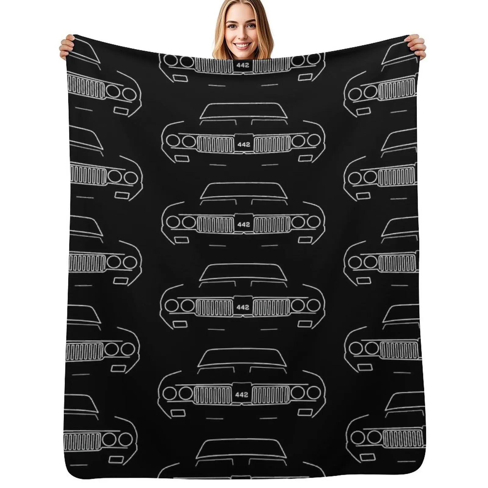 

Oldsmobile Cutlass 442 classic car outline graphic (white) Throw Blanket Warm Comfortable Blanket for Office Napping