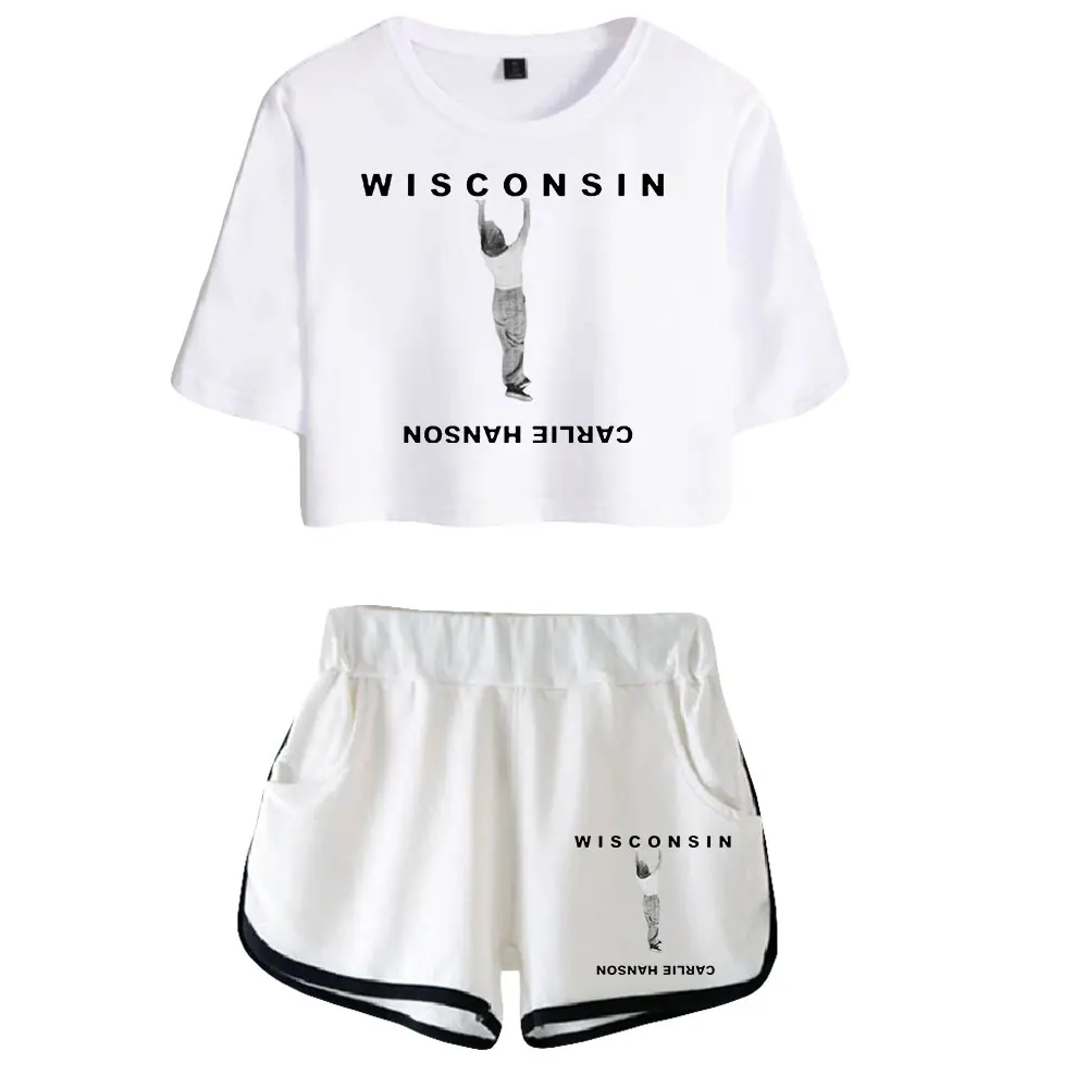 Carlie Hanson Merch 2023 North America Tour Two Piece Set Short Sleeve Cropped Top Navel Tee+Shorts Women's Sets