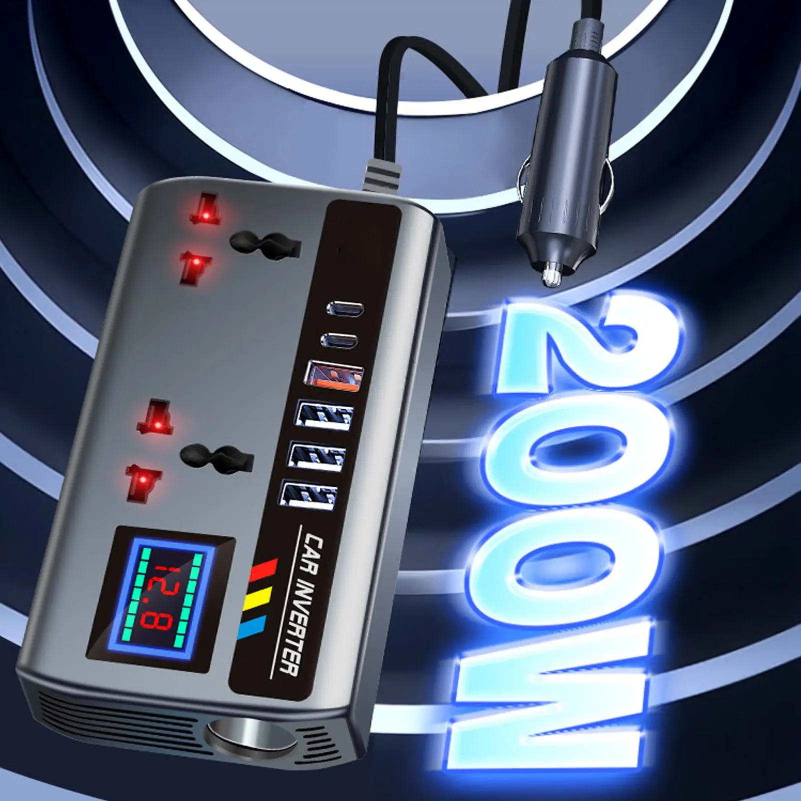 200 واط سيارة العاكس تيار مستمر 12 فولت/24 فولت إلى 220 فولت التيار المتناوب محولات الطاقة 3 USB 2 نوع-C منافذ مهايئ شاحن سيارة محول القابس مع شاشة LED #4