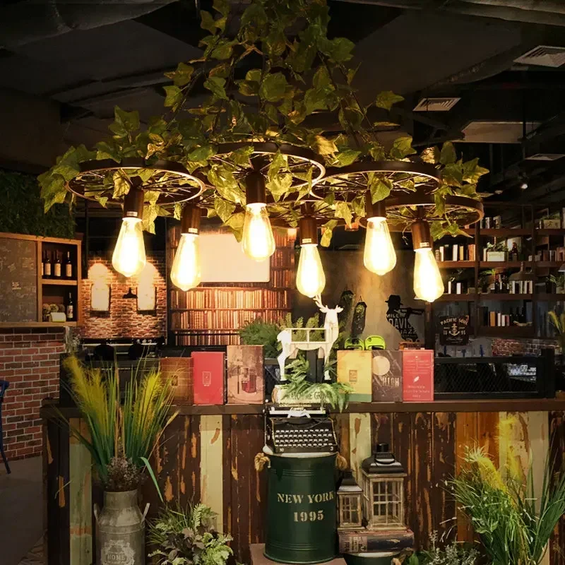 Wheel pendant lights industrial  iron art plant decoration pendant lights coffee shop nostalgic countryside lighting decoration