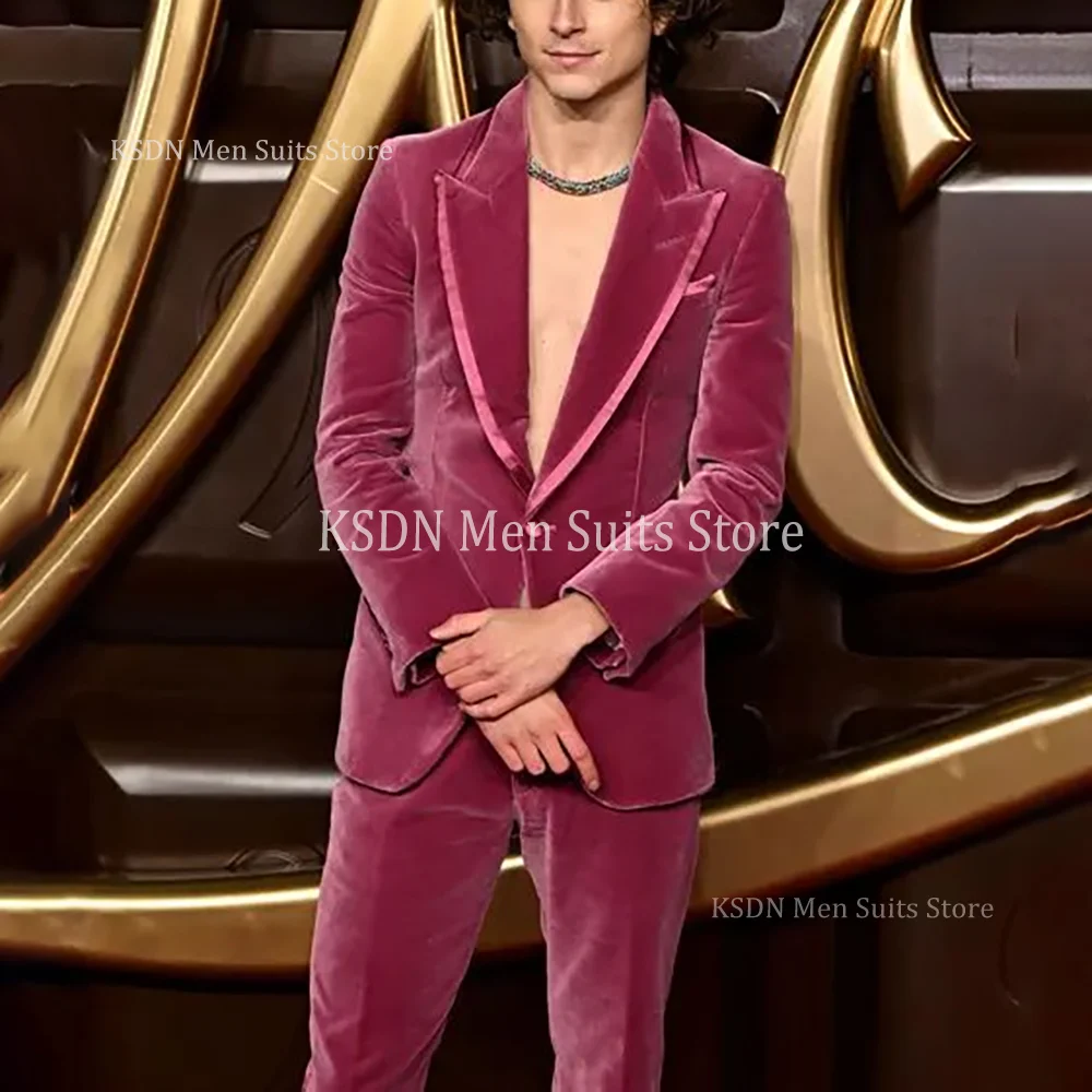 

Classy Velvet Suits For Men Chic Single Breasted Peak Lapel Formal Evening Party Business Activity Outfits Jacket With Pants
