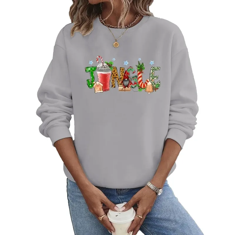 크루넥 후드티 유럽 및 미국 크리스마스 신상 크리스마스 레터 주스 프린트 스웨트셔츠 스트리트웨어 여성 스웨트셔츠