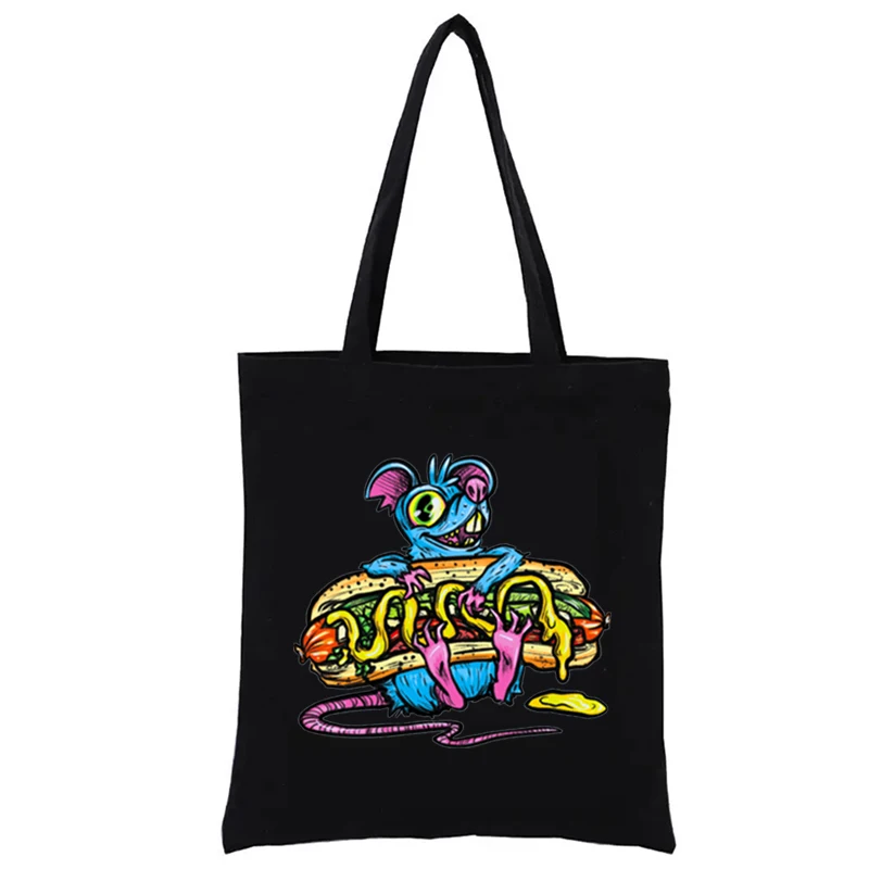 Chicago Rat With Chicago Dog Print Shopping Bag Harajuku Bags Totebag Women's Handbags Fashion Funny Shopper Casual Totes Tote