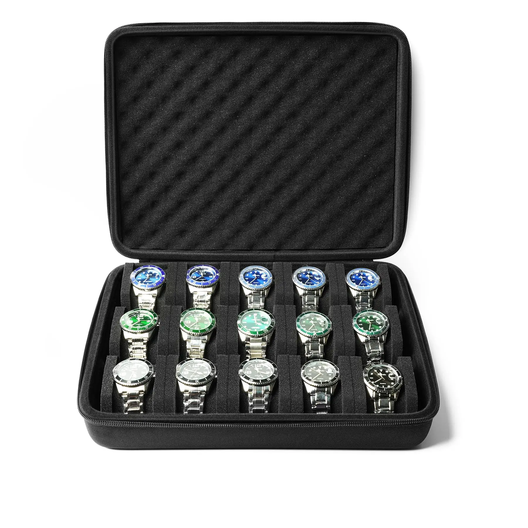 15 Slot Hard Watch Travel Case, Watch Roll Case Storage and Organizer for Men and Women, with Anti-Move Watch Pillow,Black