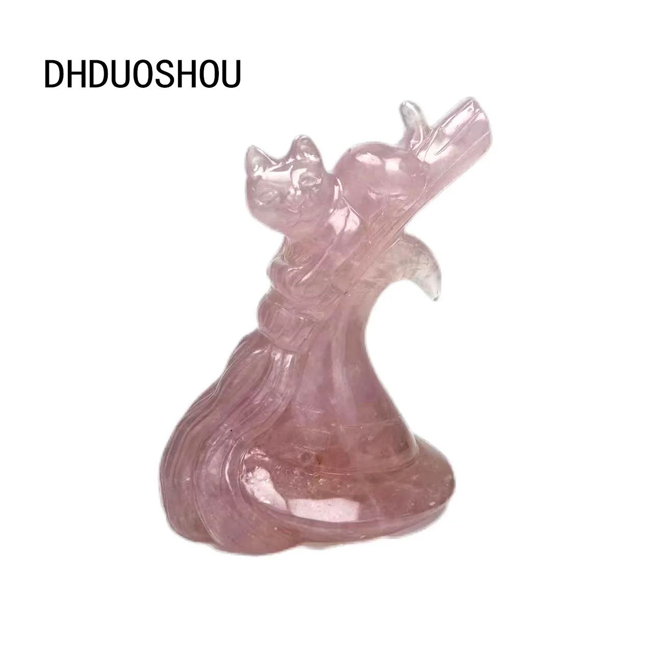 

Customization Hand Carved Natural Crystal Sculpture Broom And Cat Statue Rose Quartz For Halloween Decoration