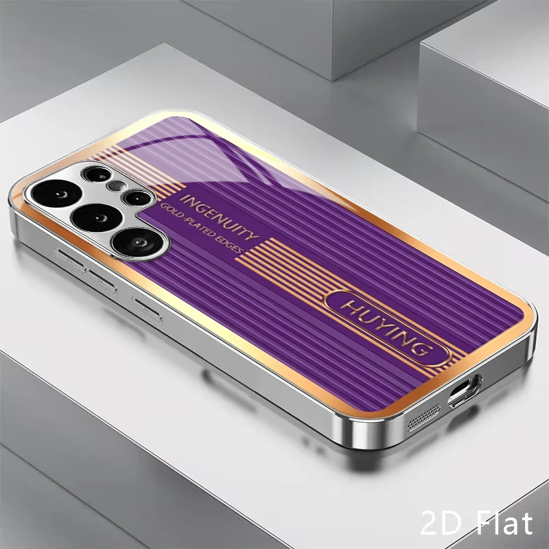 Purple Velvet Gilded Nameplate Card Ornament Pattern Electroplated Glass Phone Case for Samsung Galaxy S26 S25 S24 S23 S22 S21 F