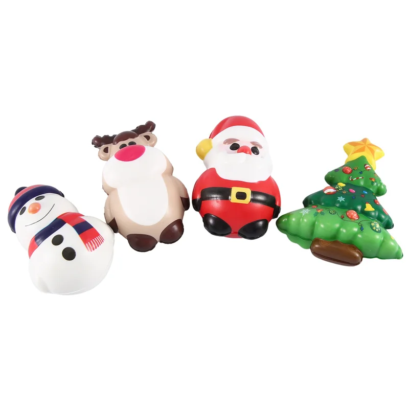 A63T-4 Piece Squishy Anti Stress Reliever Santa Claus Reindeer PU Christmas Gift Slow Rebound Antistress Squeeze