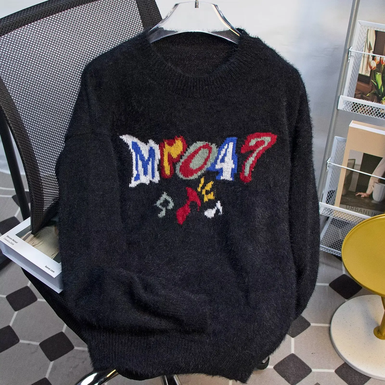 

American Letter Embroidery Fake Mink Sweater Large Size 300 Pou Men's Trendy Lazy Sle Couple Knitted irt Baseball Coll...