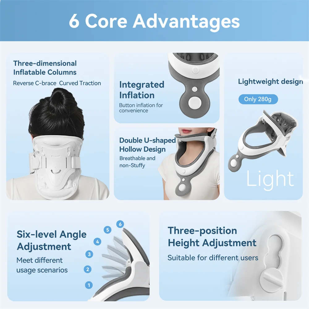 Cofoe Adjustable Cervical Traction Device Posture Corrector Cervical Neck Braces Support Stretcher Spine Protector Pain Relief