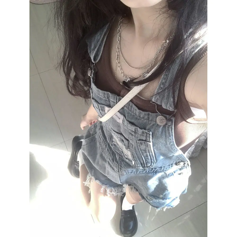 Pagliaccetti da donna Tute corte Strisce candeggiate personalizzate Stile occidentale professionale Navy Viaggio più alto più sottile Graffiti Staple