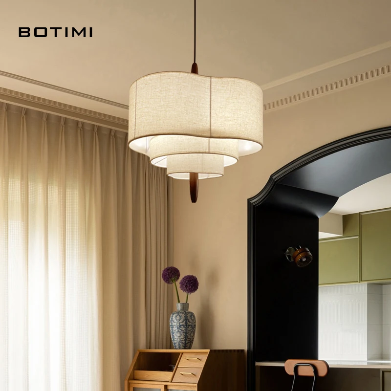 BOTIMI 3 Layers Fabric Pendant Light For Dining Wire Hanging Lamp Bedroom Kitchen Cloth Suspension Luminaire Rooms Lighting