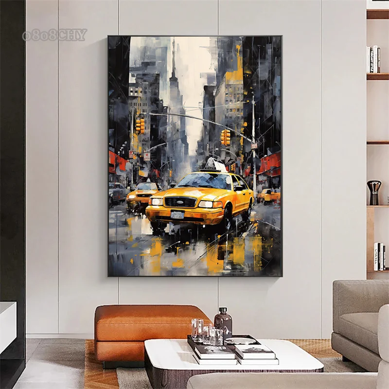 Taxi in New York City Abstract Art Canvas Painting Print Poster Wall Art Mural Pictures for Living Room Home Decoration Painting