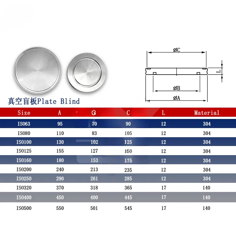 ISO-63-160 High vacuum blind plate 304 stainless steel flange fixed plug baffle chuck