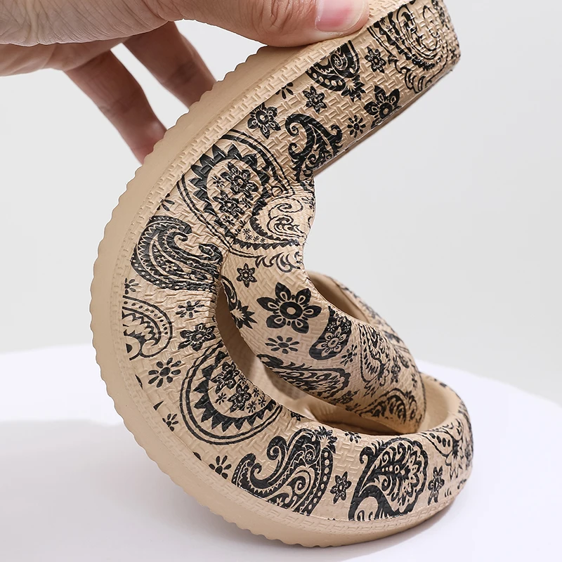 2024 Cashew Nut Print Pillow Slides Slip Soft Sole Platform Non-slip Casual Slides Summer Beach Comfy Flop-flop Plus Size Shoes