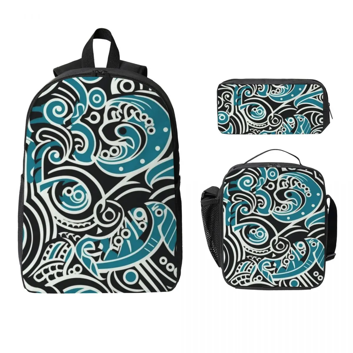 

Kowhaiwhai Maori Pattern Backpack Student Boys Girls BookBag School Bag Shoulder Bags 3ps Insulated Lunch Bag Pencil Case