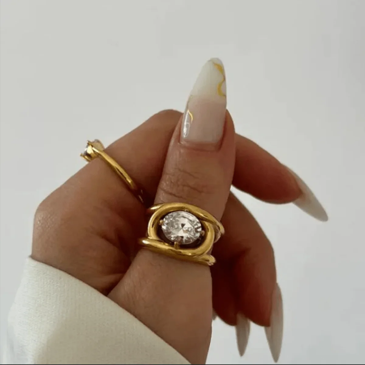 Vintage Oval Zircon Ring for Women 18K Gold Plated Stainless Steel Fashion Party Jewelry Gift