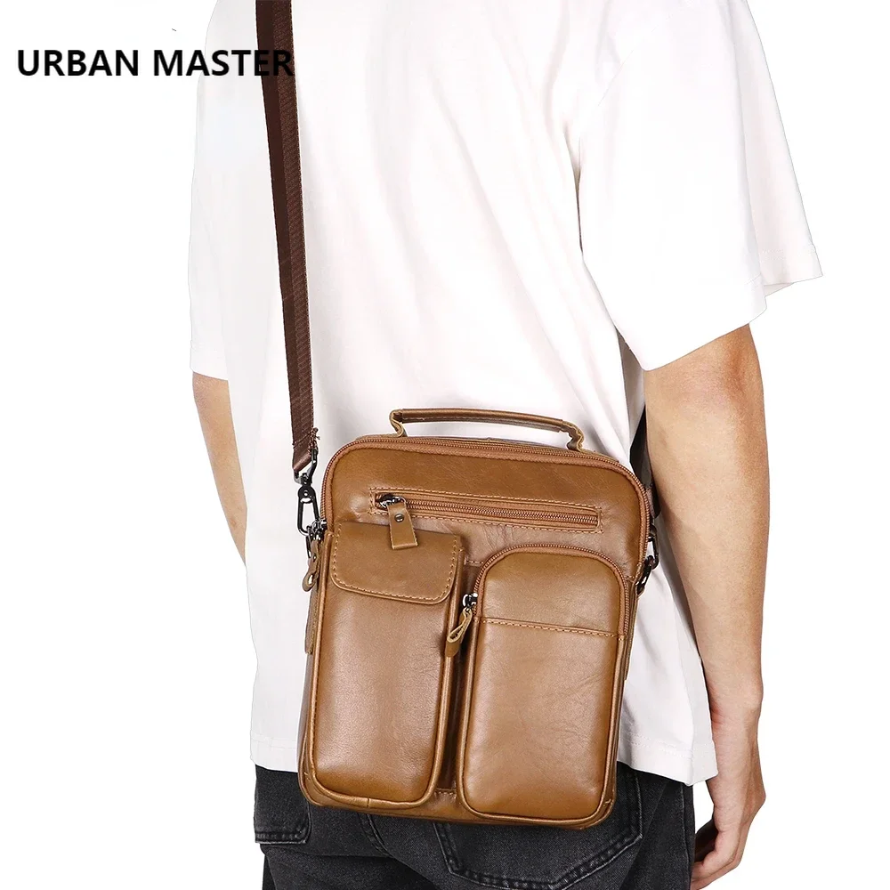 URBAN MASTER Men\'s Leather Crossbody Bags, Solid Color Classic Messenger Bag, Vintage Business Shoulder Purse 1684