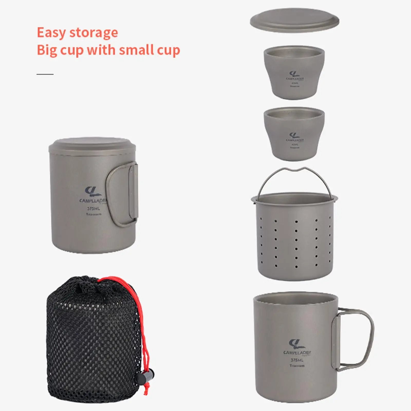 Tea Set Titanium Tea Cup Cup with Water Cup Fu Tea Set for Outing Kitchen Outdoor Hiking Office